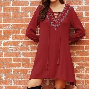 Umgee embroidered tassel boho dress women’s L